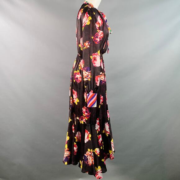 MSGM Size M Brown Multi Color Polyester Floral Bow A-Line Dress - Picture 3 of 11